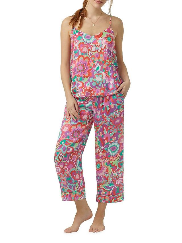 Womens Summer Flower Crop Sleeveless Pajama Set Product Image