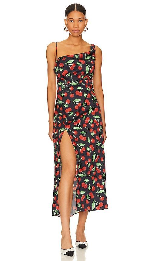 For Love & Lemons Xena Midi Dress in Black, Red. - size S (also in L, M, XL, XS) Product Image