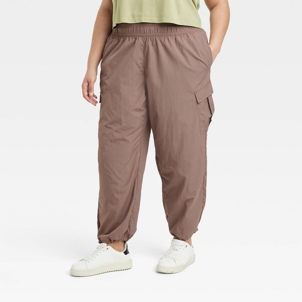 Womens High-Rise Cargo Parachute Pants - All In Motion Brown 4X Product Image