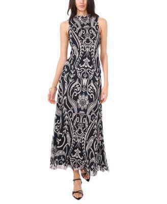 Vince Camuto Womens High-Neck Mesh-Overlay Dress Product Image