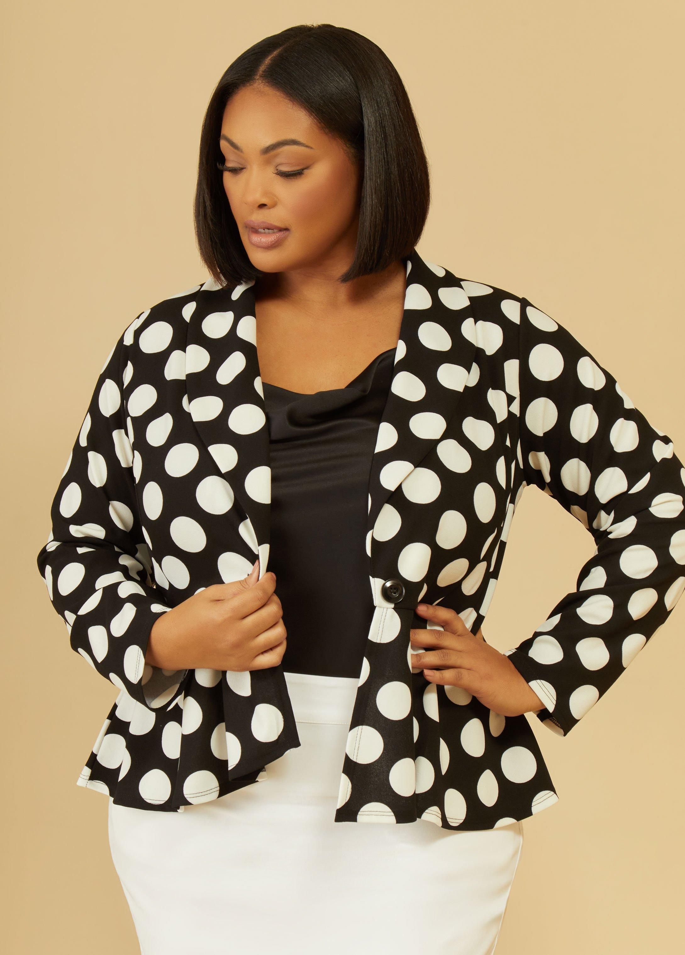 Plus Size Polka Dot Peplum Blazer Ashley Stewart Product Image