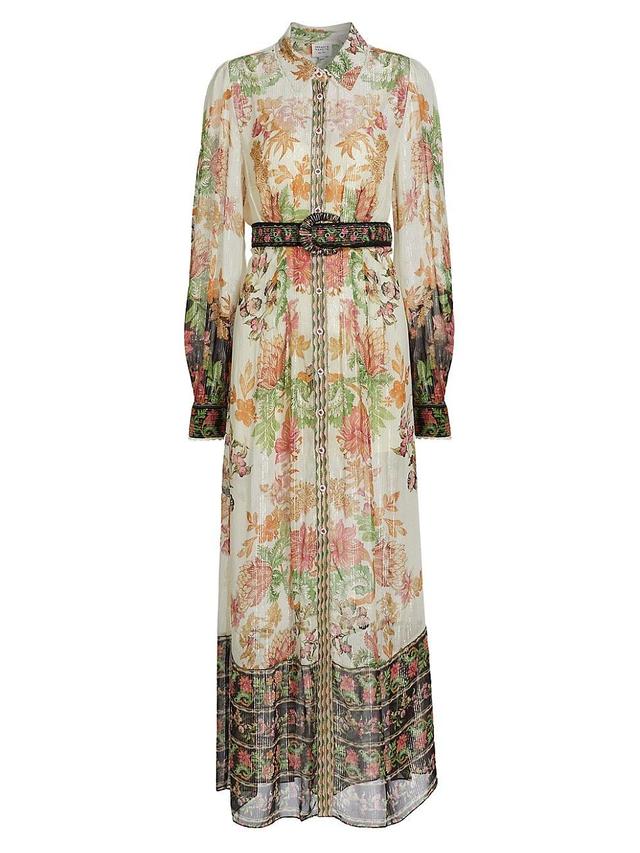 Womens Floral Cotton-Linen Belted Maxi Dress Product Image