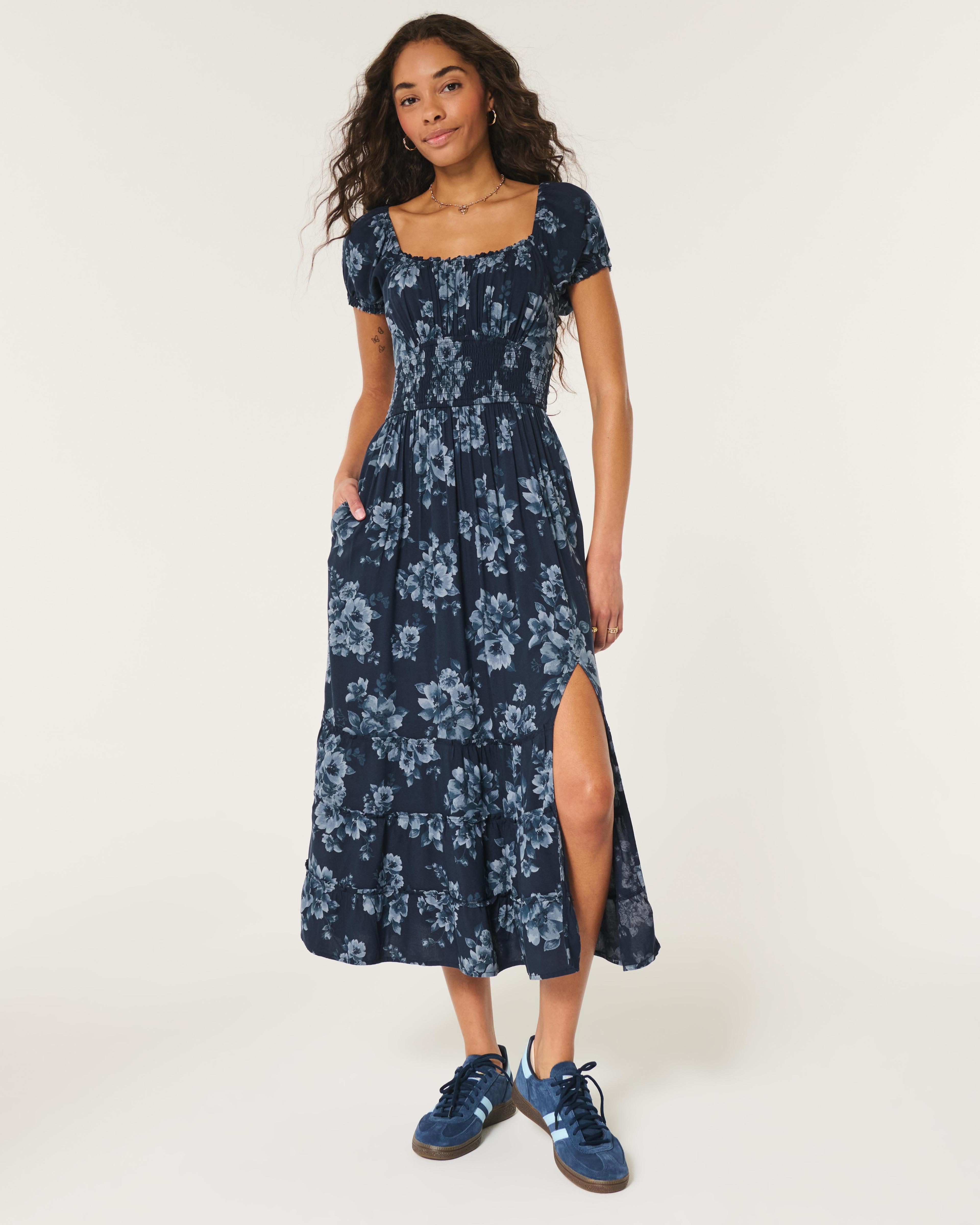 Hollister Saidie Short-Sleeve Tie-Back Midi Dress Product Image