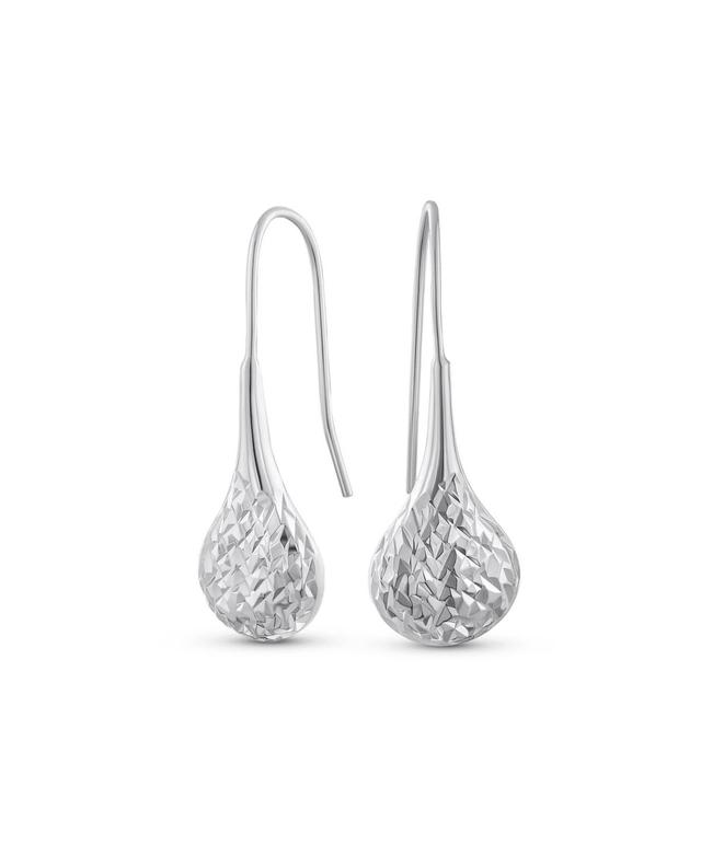 Bling Jewelry Carved Puffed Pear Shaped Rain Drop Teardrop Earrings For Women Fishhook Sterling Silver 1.5 Inch Product Image