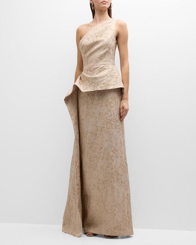 Womens One-Shoulder Metallic Jacquard Gown Product Image