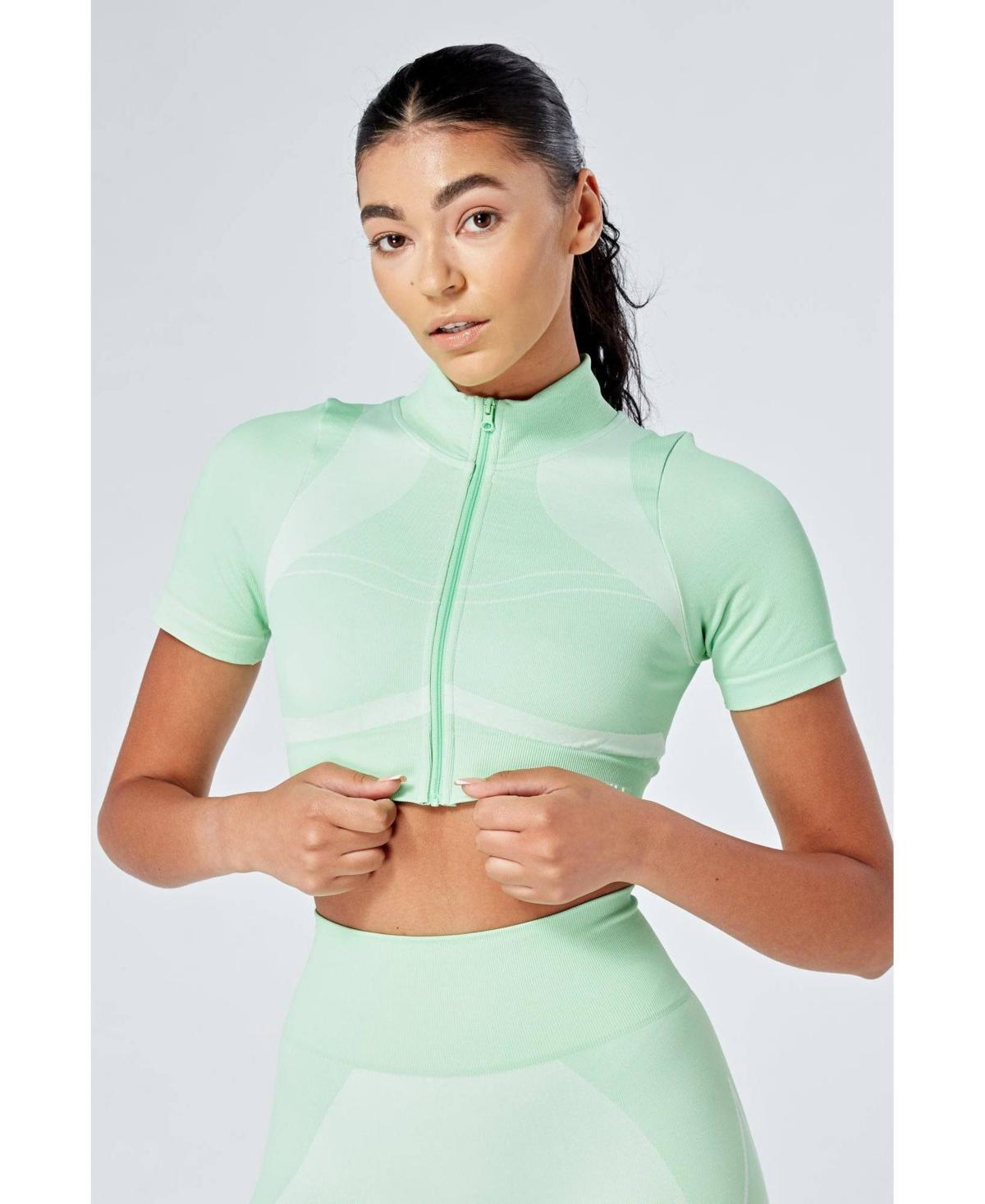 Womens Recycled Colour Block Zip-up Crop Top Product Image