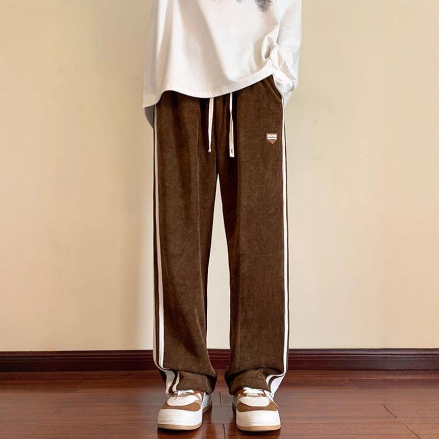 Drawstring Waist Contrast Trim Loose Fit Sweatpants Product Image