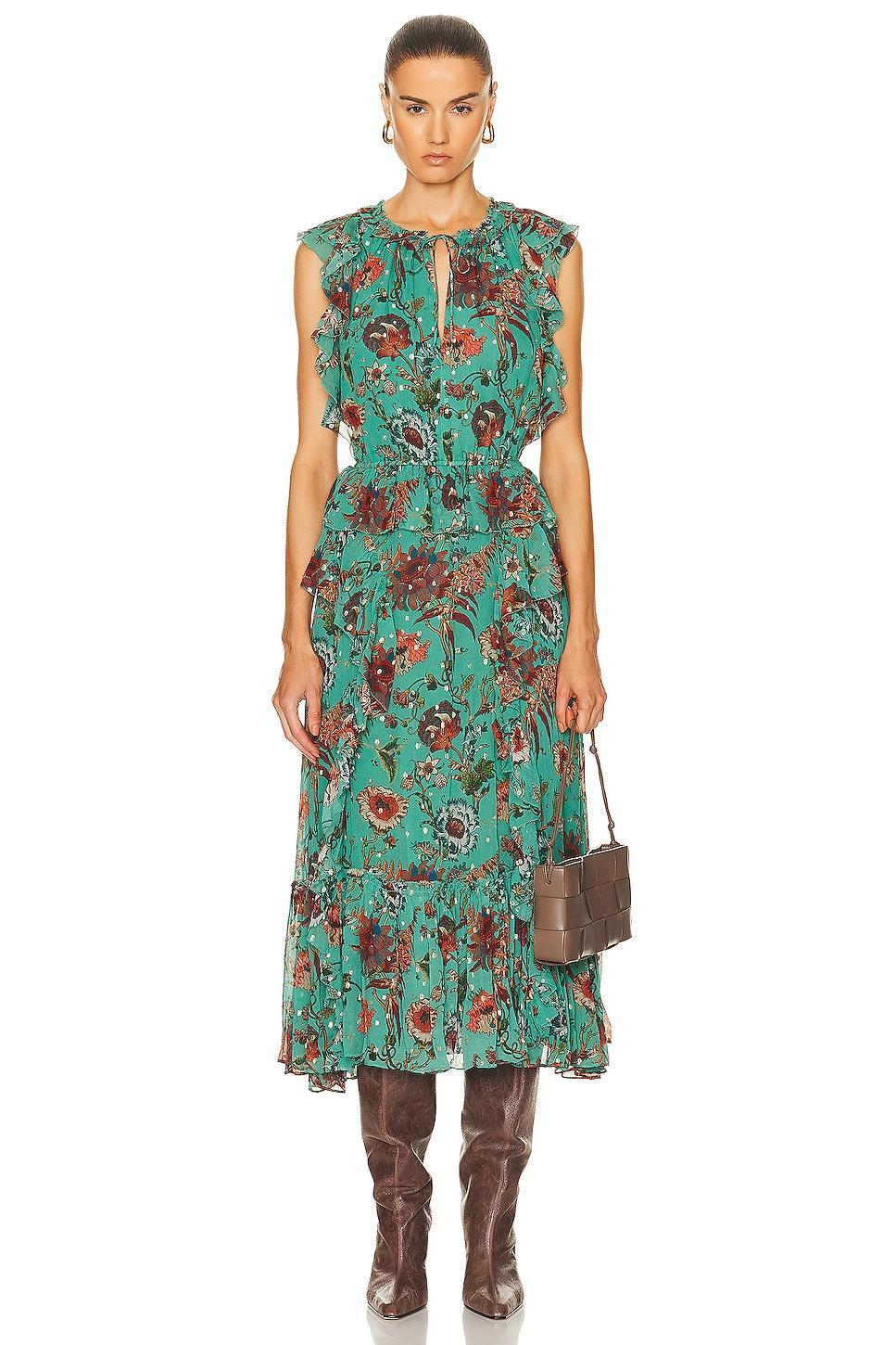 Ulla Johnson Adrienne Floral Silk Blend Midi Dress Product Image