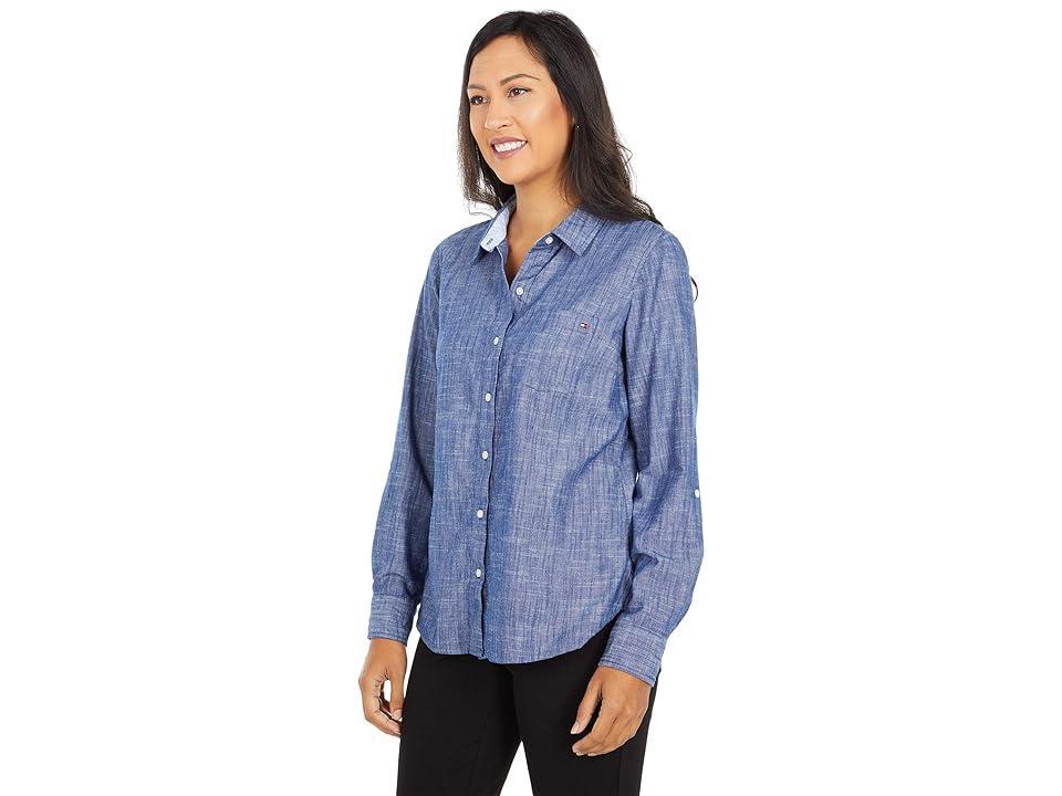 Chambray Blue Roll-Tab Sleeve Button-Up - Women Product Image