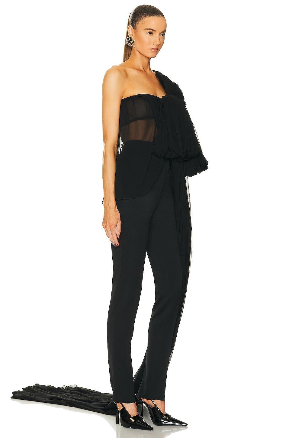 Saint Laurent One Shoulder Drape Top in Black Product Image