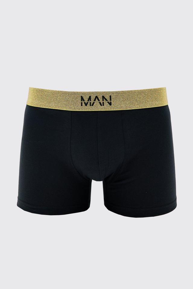 Man Dash Gold Waistband Boxers In Black | boohooMAN USA Product Image