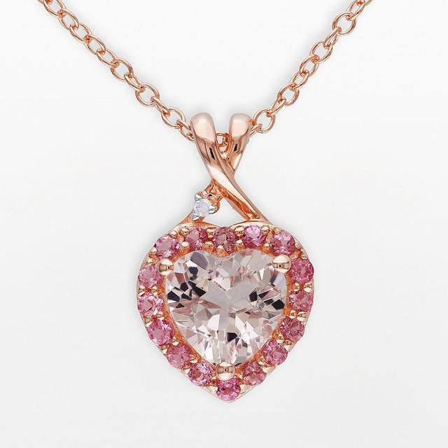 Pink Rhodium-Plated Sterling Silver Morganite, Tourmaline and Diamond Accent Heart Frame Pendant, Womens, Size: 18 Product Image