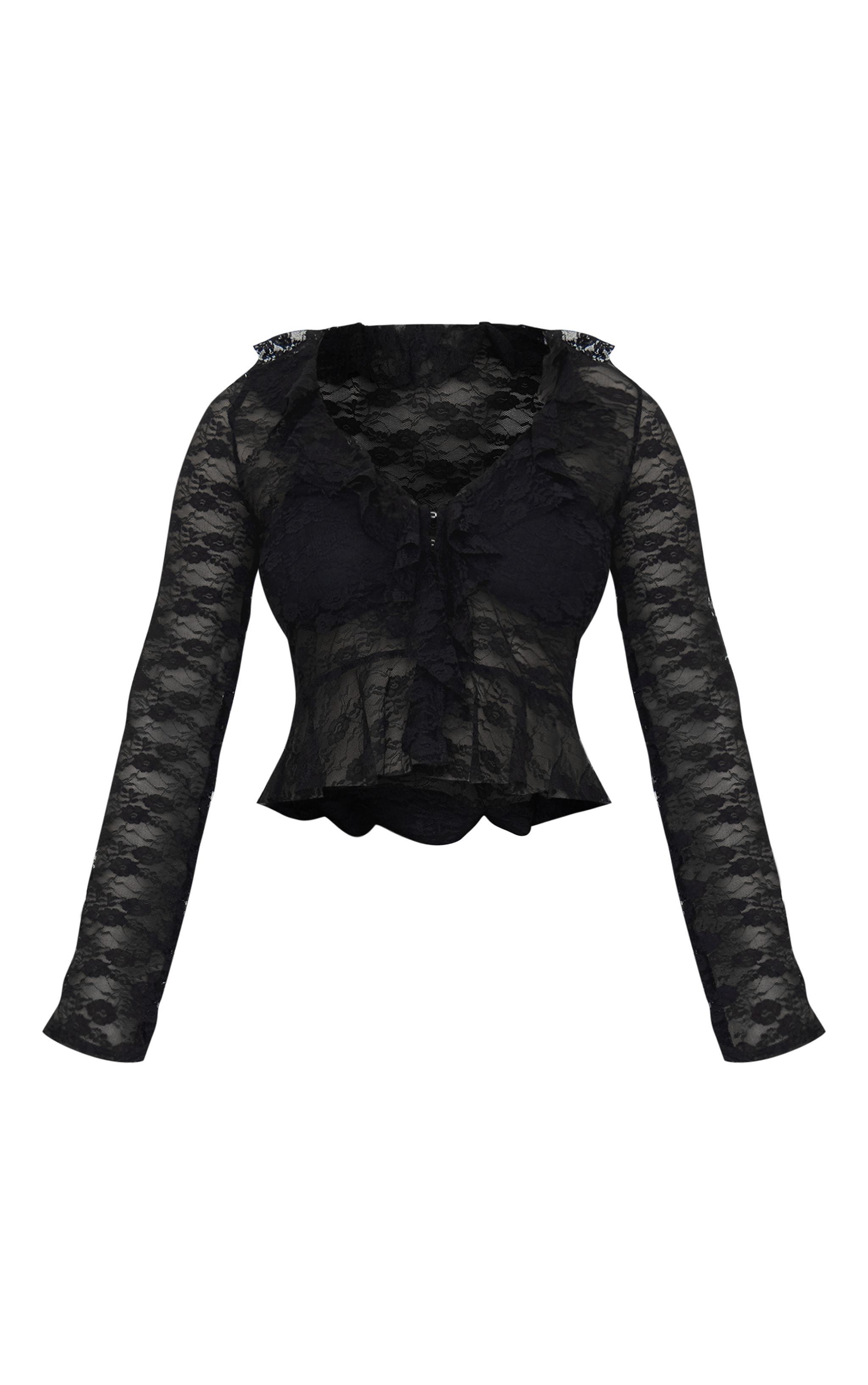 Black Laced Tie Long Sleeve Top  Product Image