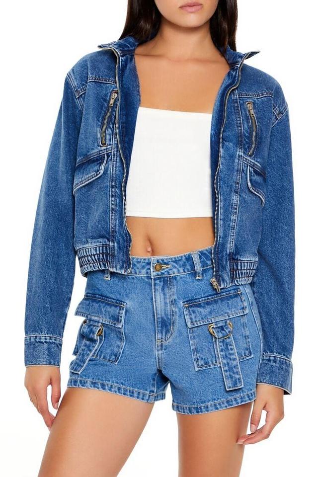 Cropped Denim Zip-Up Bomber Jacket | Forever 21 Product Image