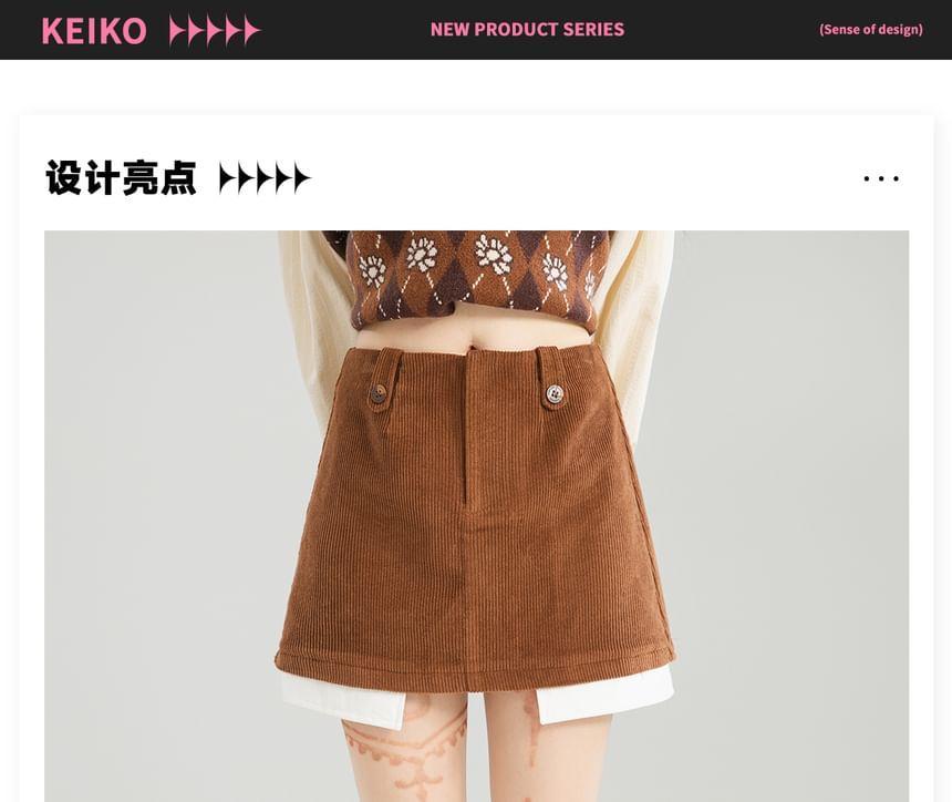 High Waist Corduroy Mini A-Line Skirt Product Image