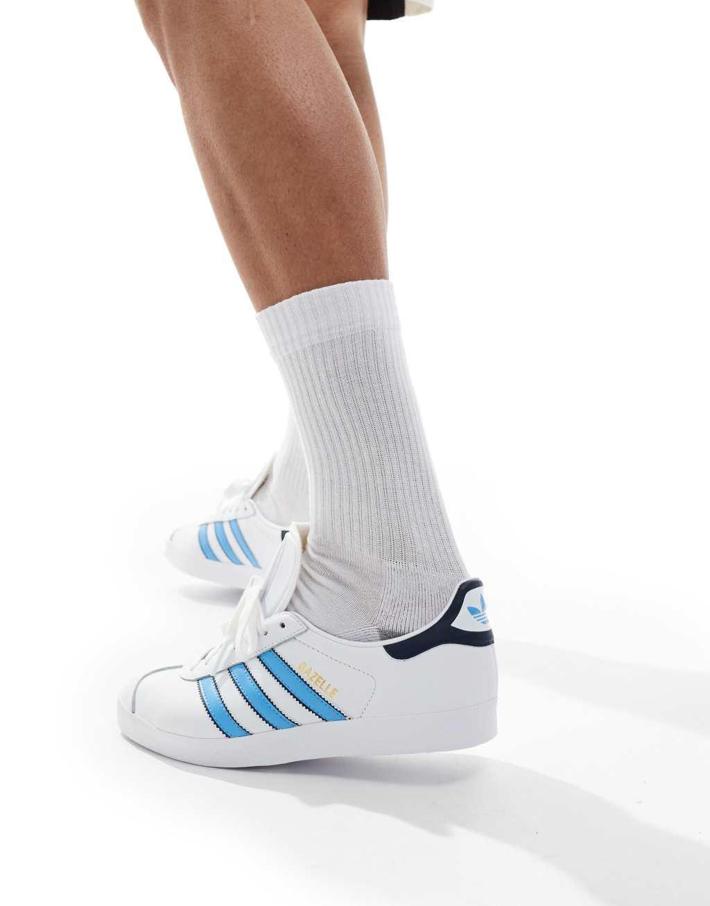 adidas Originals Gazelle sneakers in white and blue Product Image