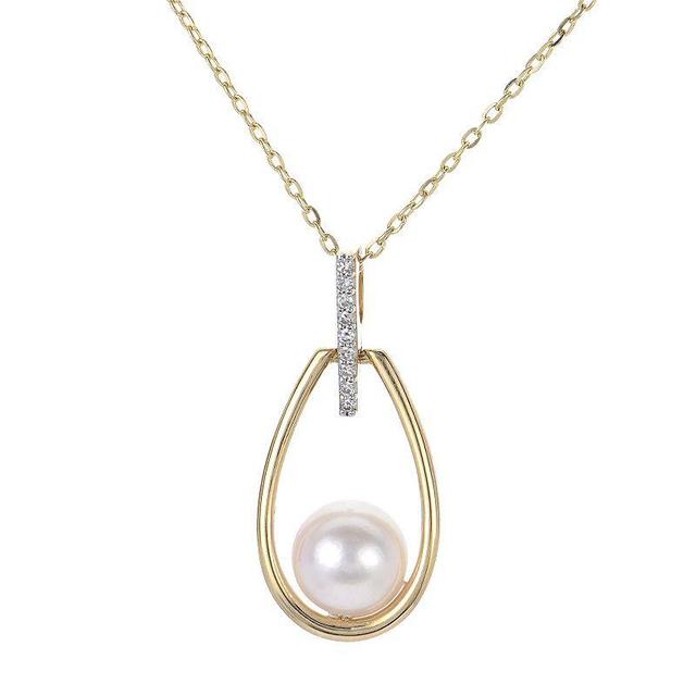 PearLustre by Imperial 14k Gold Akoya Cultured Pearl & Diamond Accent Pear-Shaped Pendant Necklace, Womens Yellow Product Image