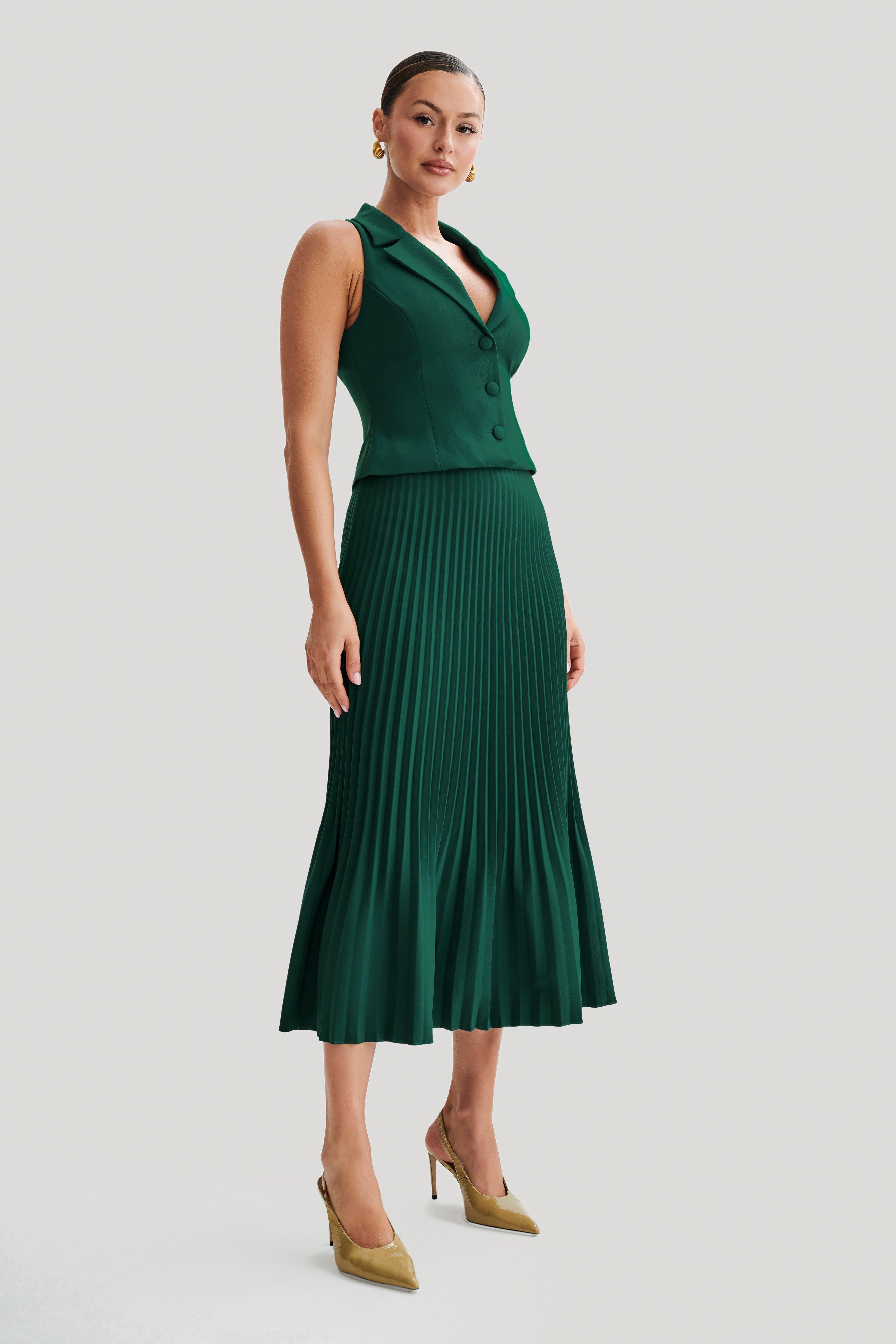 Twyla Pleated Suiting Maxi Skirt - Forest Green Product Image