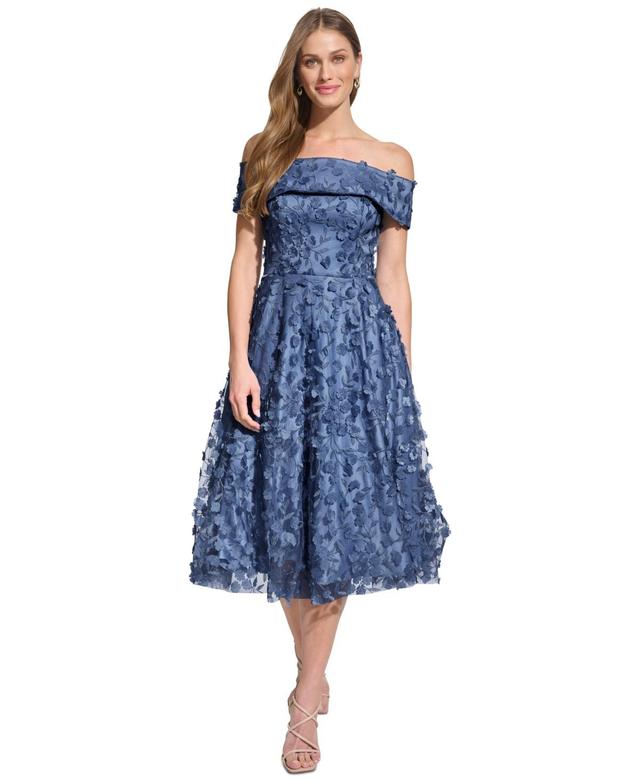 Eliza J Floral Appliqu Off the Shoulder Midi Cocktail Dress Product Image