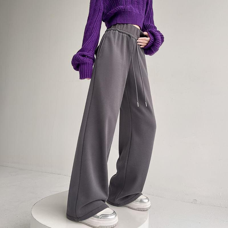 High Waist Plain Wide Leg Pants Product Image