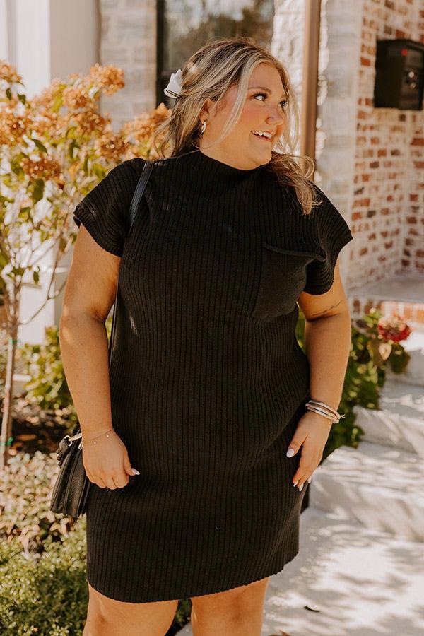 Autumn Crisp Ribbed Sweater Dress in Black Curves Product Image