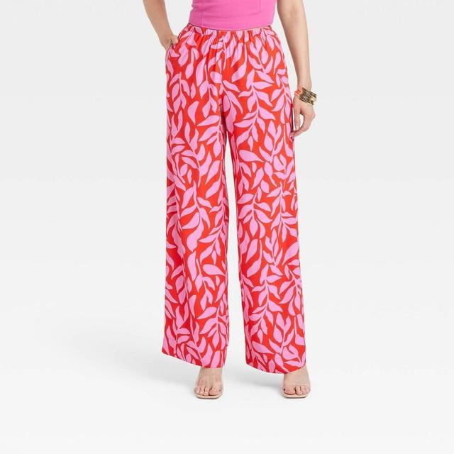 Womens Mid-Rise Pull-On Pants - A New Day /Red Leaf Print Product Image