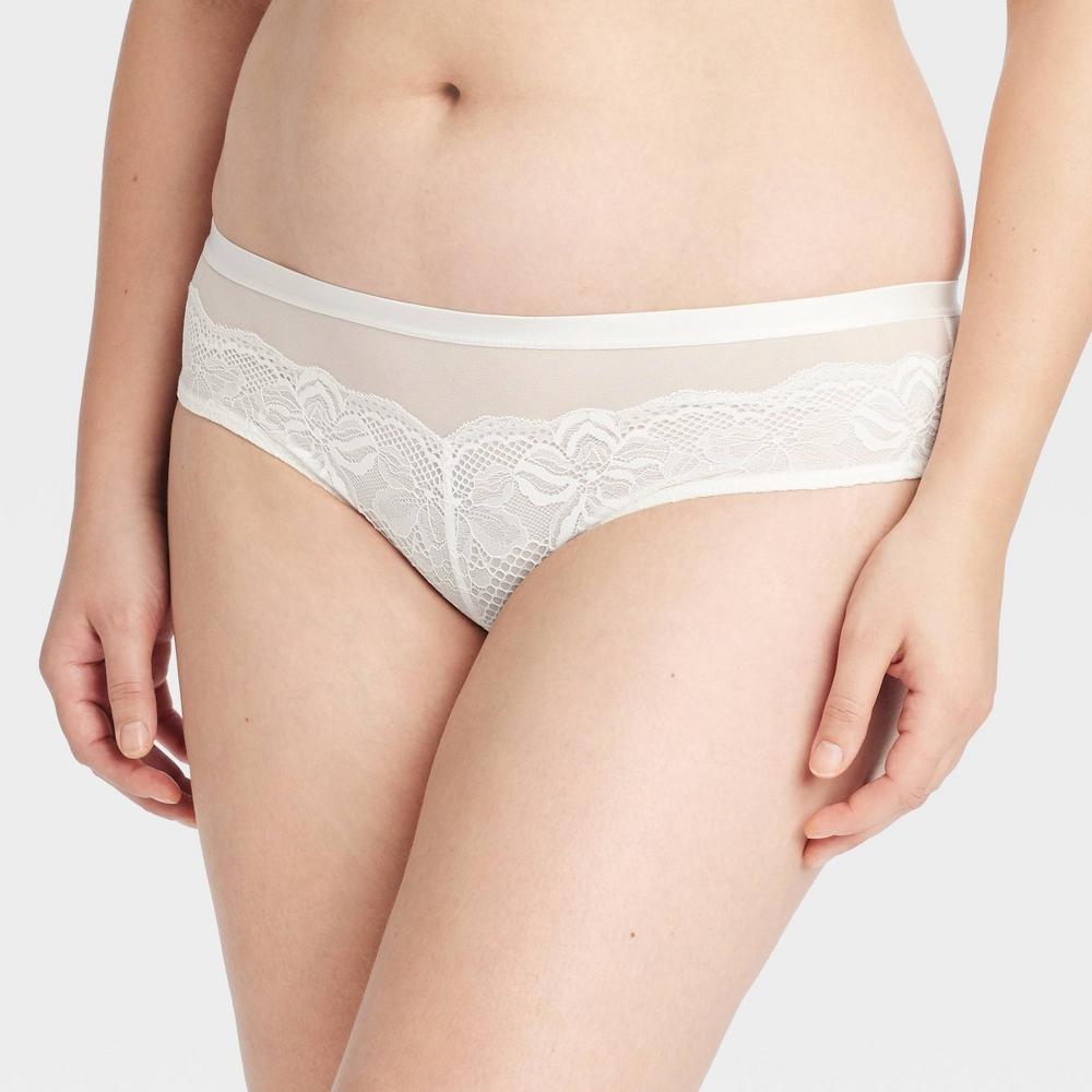 Womens Lace and Mesh Cheeky Underwear - Auden Off-White XS Product Image