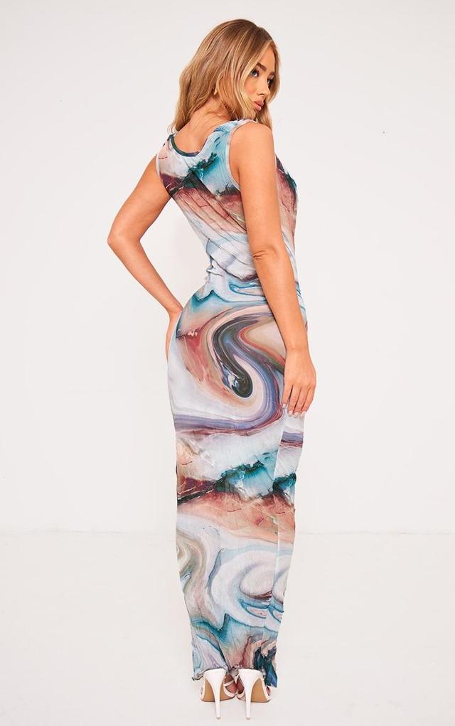 Multi Printed Crinkle Mesh Cowl Neck Midi Dress Product Image