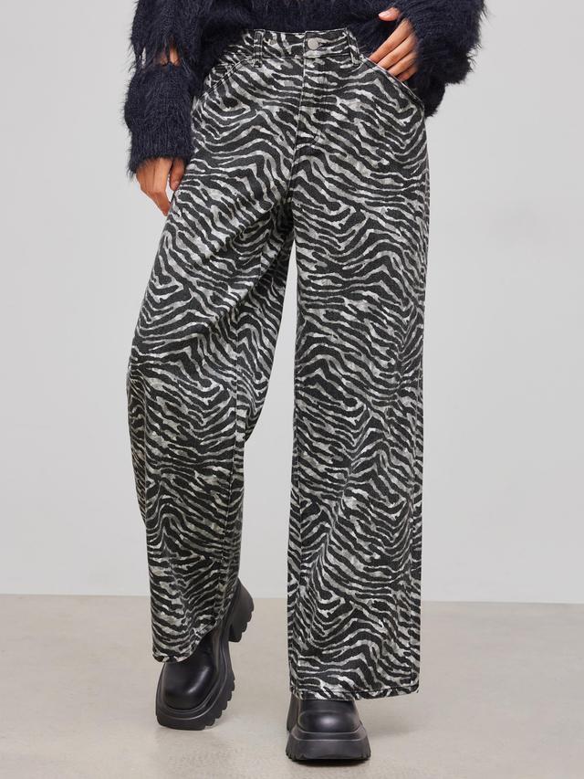 Denim Low Rise Zebra Stripe Pocket Straight Leg Jeans Product Image