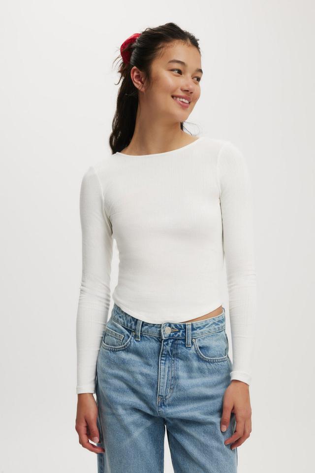 Cotton On Women - Sasha Pointelle Low Back Long Sleeve Top - Vintage white Product Image