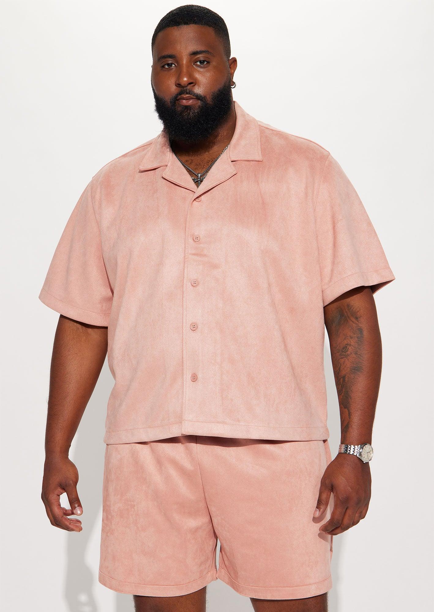 Roma Faux Suede Short Sleeve Button Up - Mauve Product Image