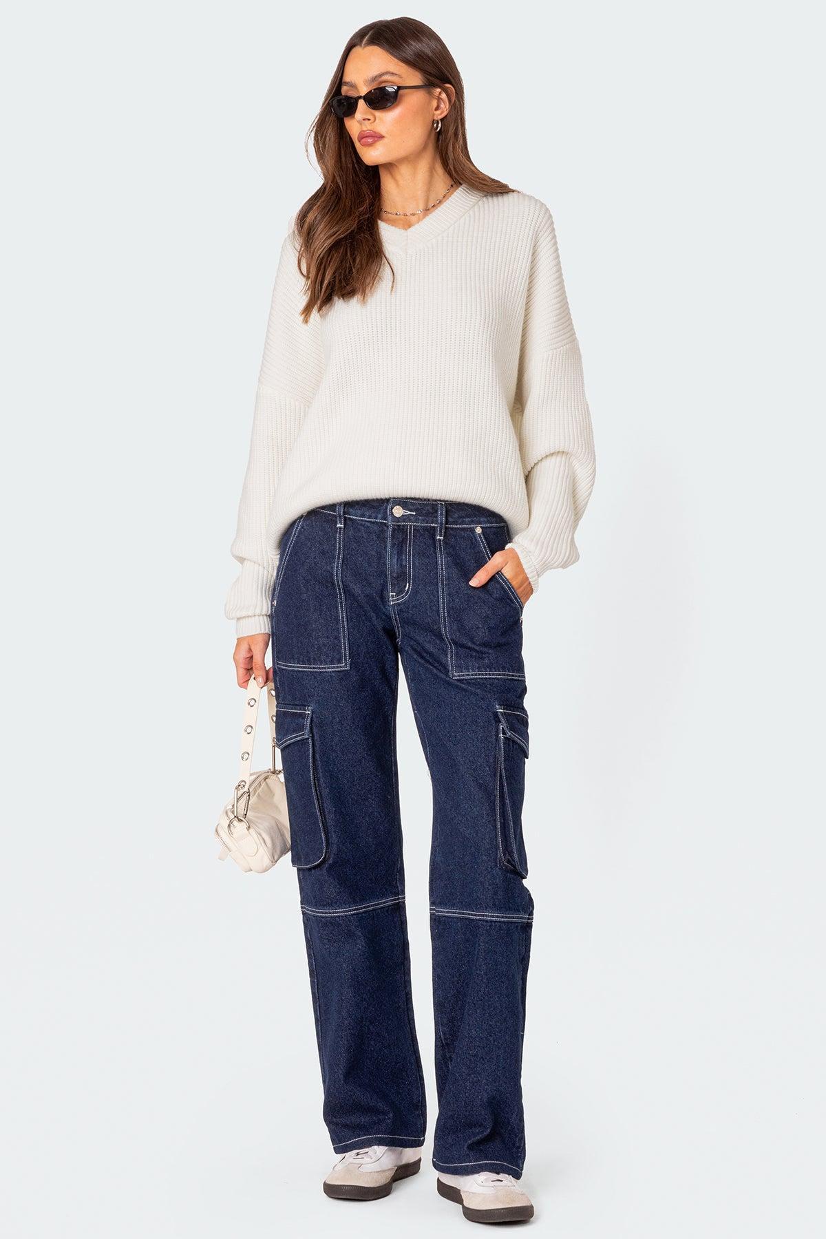 Denny Oversized V Neck Sweater Product Image