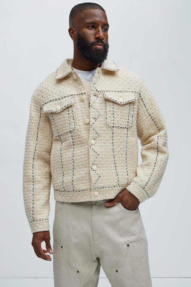 Beverly Tweed Contrasting Stitch Trucker Jacket - Cream Product Image