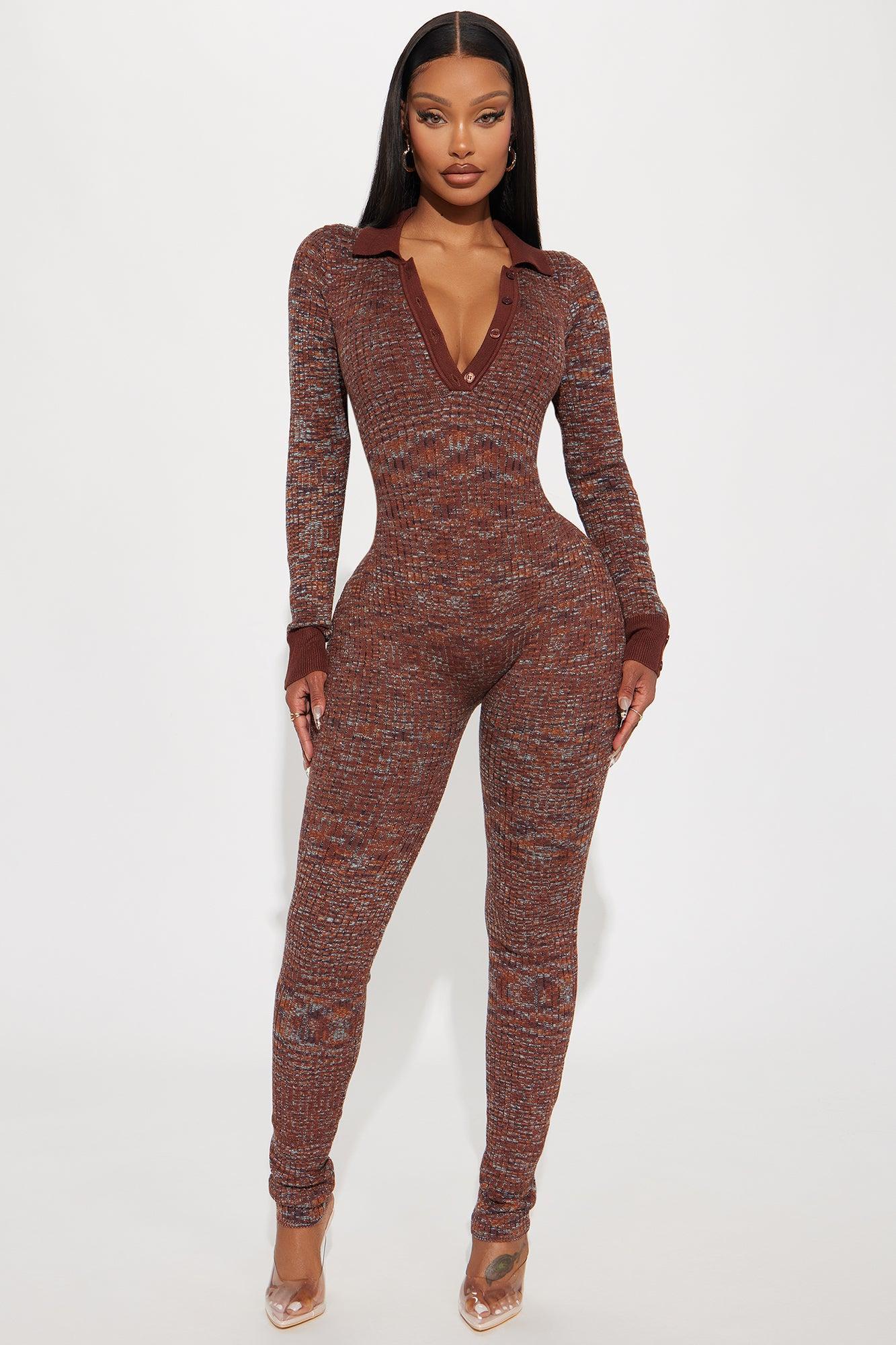 Never Lose Me Sweater Jumpsuit - Brown/combo Product Image