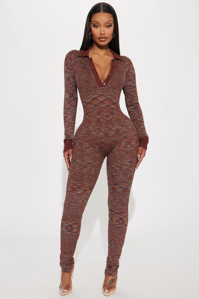 Never Lose Me Sweater Jumpsuit - Brown/combo Product Image