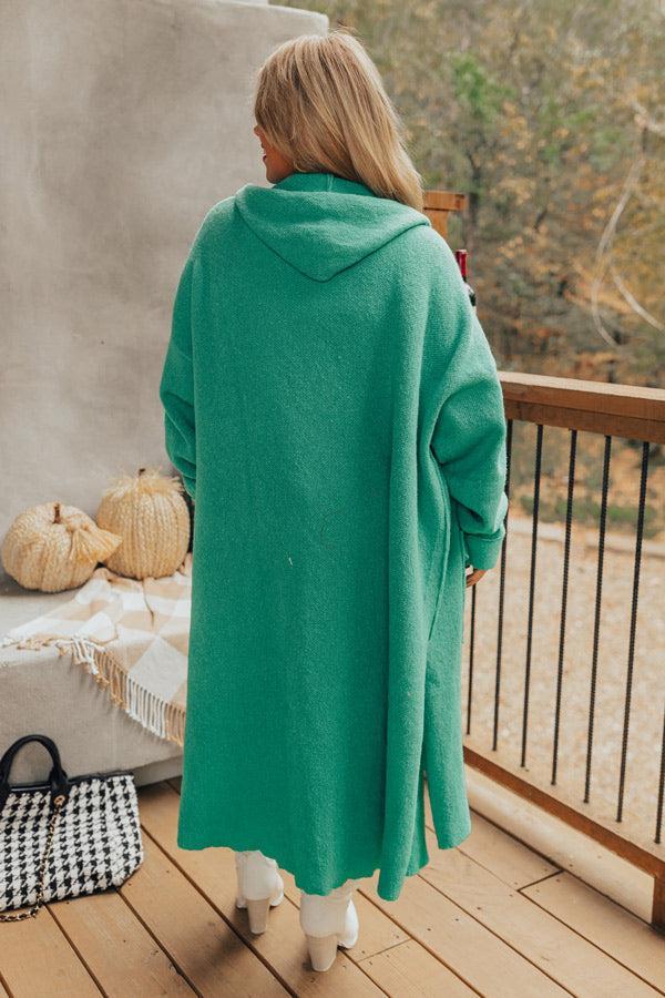 Start The Bonfire Duster Cardigan In Green Curves Product Image