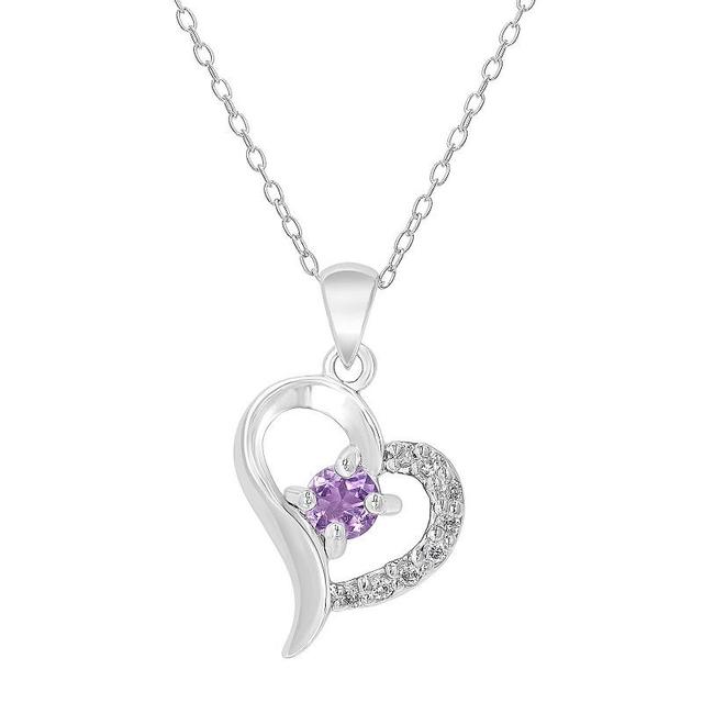 Gemistry Sterling Silver Stone & Cubic Zirconia Heart Necklace, Womens Purple Product Image