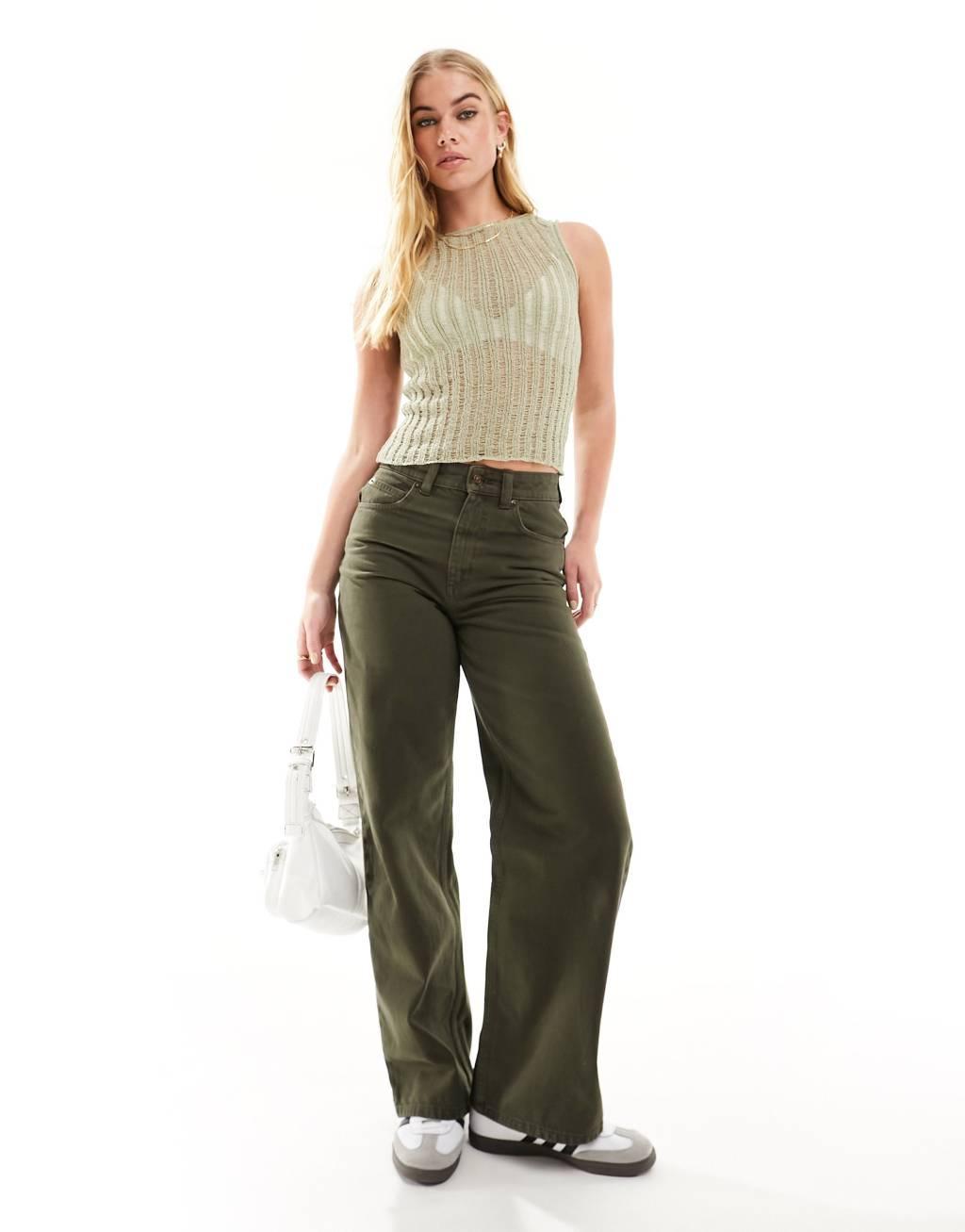 Cotton On crop ribbed knit tank top in desert sage  Product Image