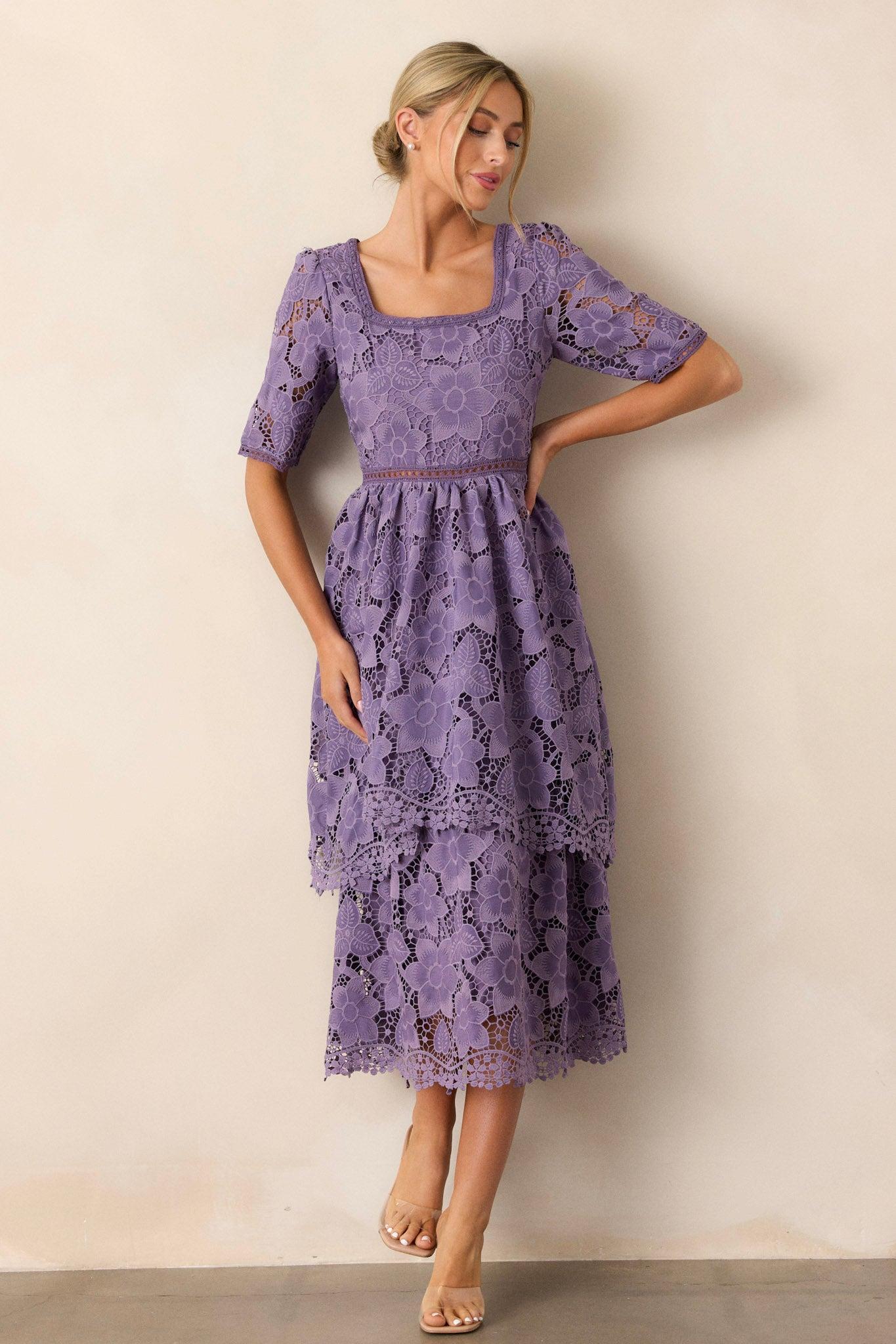 Eternal Romance Lilac Floral Embroidered Midi Dress Product Image