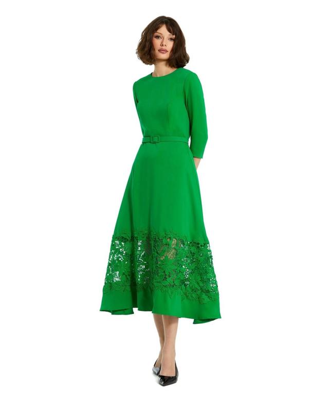 Womens Crepe Lace Belted Midi-Dress Product Image