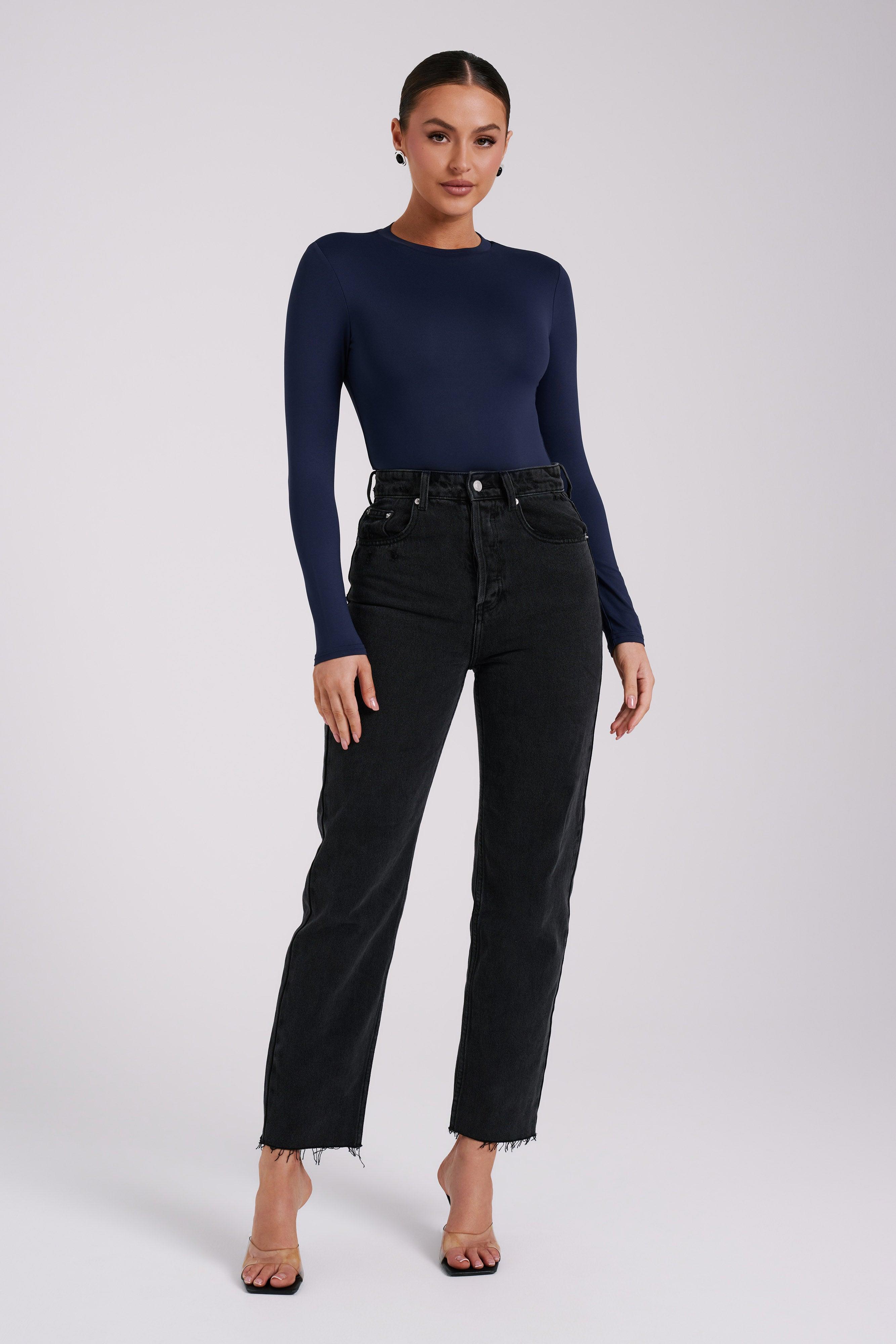 Delilah Long Sleeve Crew Neck Bodysuit - Navy Product Image