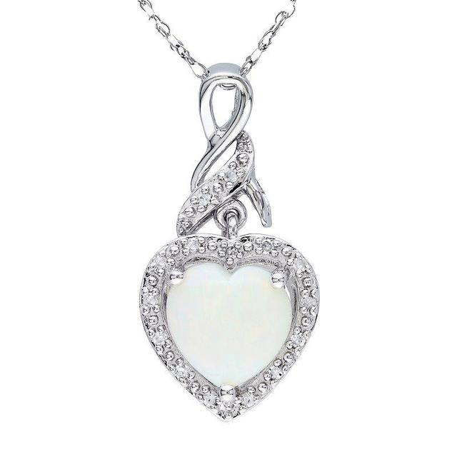 Stella Grace Sterling Silver Opal & Diamond Accent Heart Pendant, Womens White Product Image