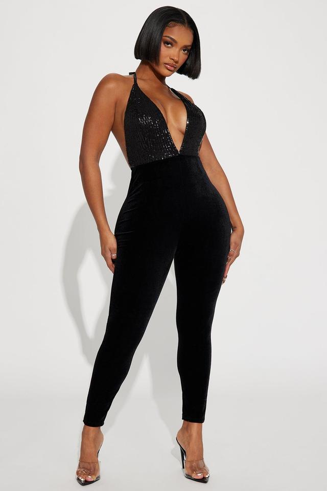 Iconic Image Velvet Jumpsuit  - Black Product Image