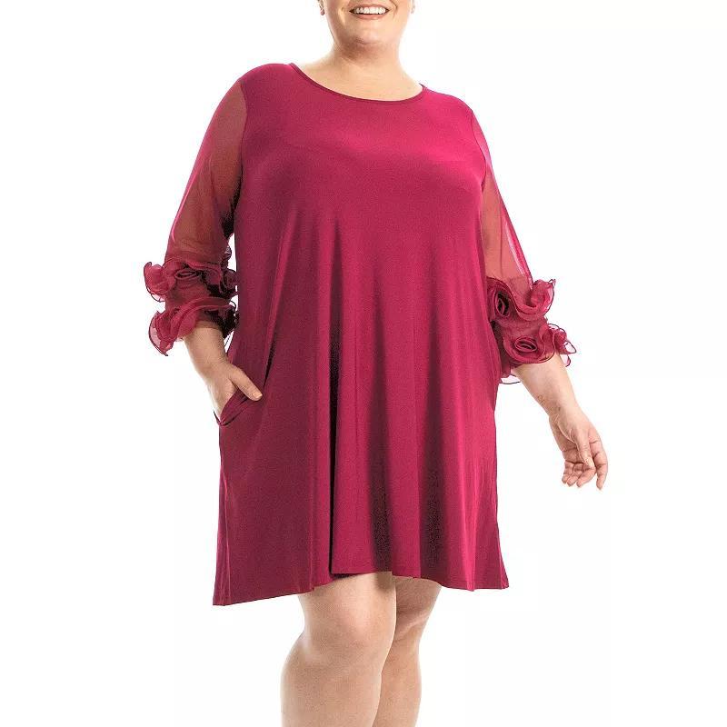 Plus Size Nina Leonard Mesh Ruffle Dress, Womens Product Image