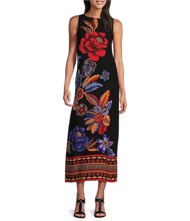 Slim Factor by Investments Garden Border Print Sleeveless Crew Neck Maxi Dress Product Image