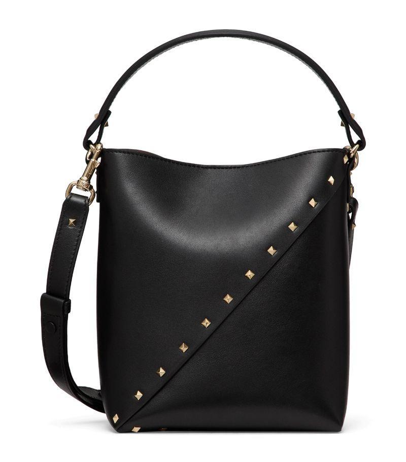 Small Leather Rockstud Wispy Bucket Bag In Black Product Image