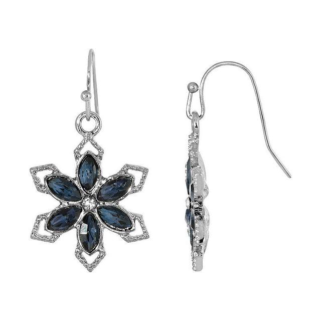 1928 Silver Tone Simulated Blue Crystal Flower Earrings, Womens Product Image