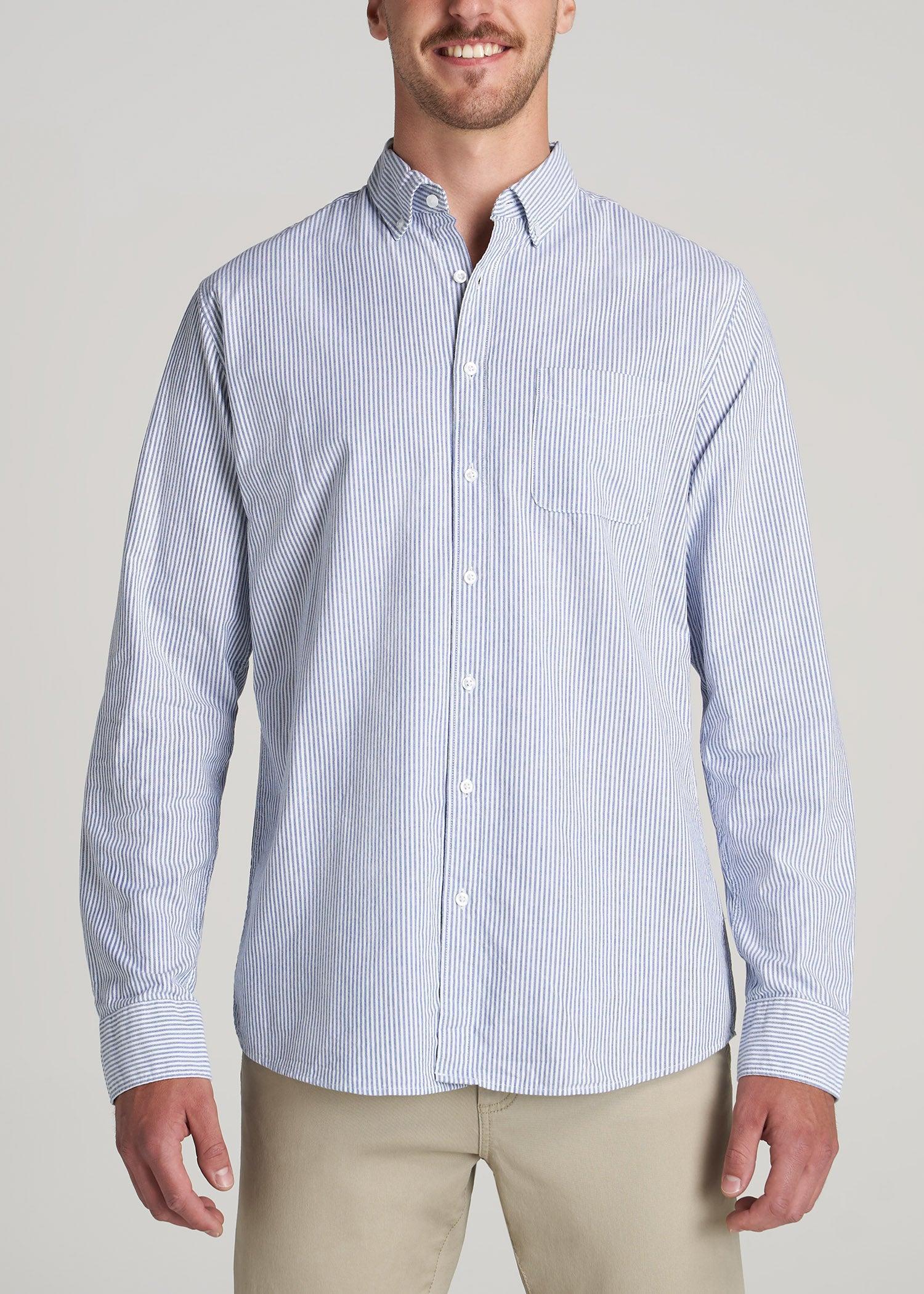 Washed Oxford Shirt for Tall Men in Blue Banker Stripe Product Image