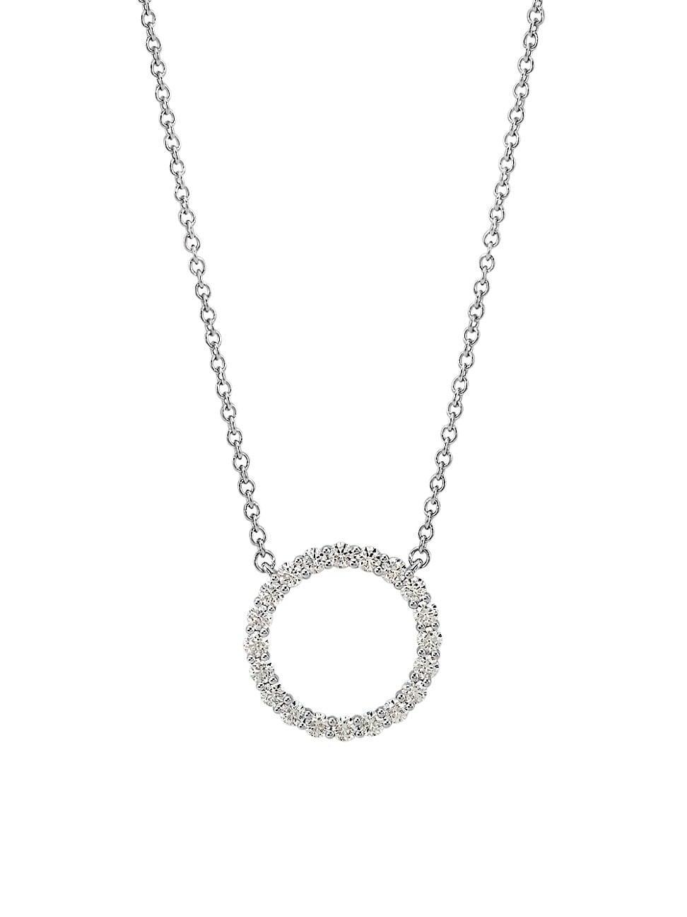 Womens Signature 18K White Gold & Diamond Medium Circle Pendant Necklace Product Image