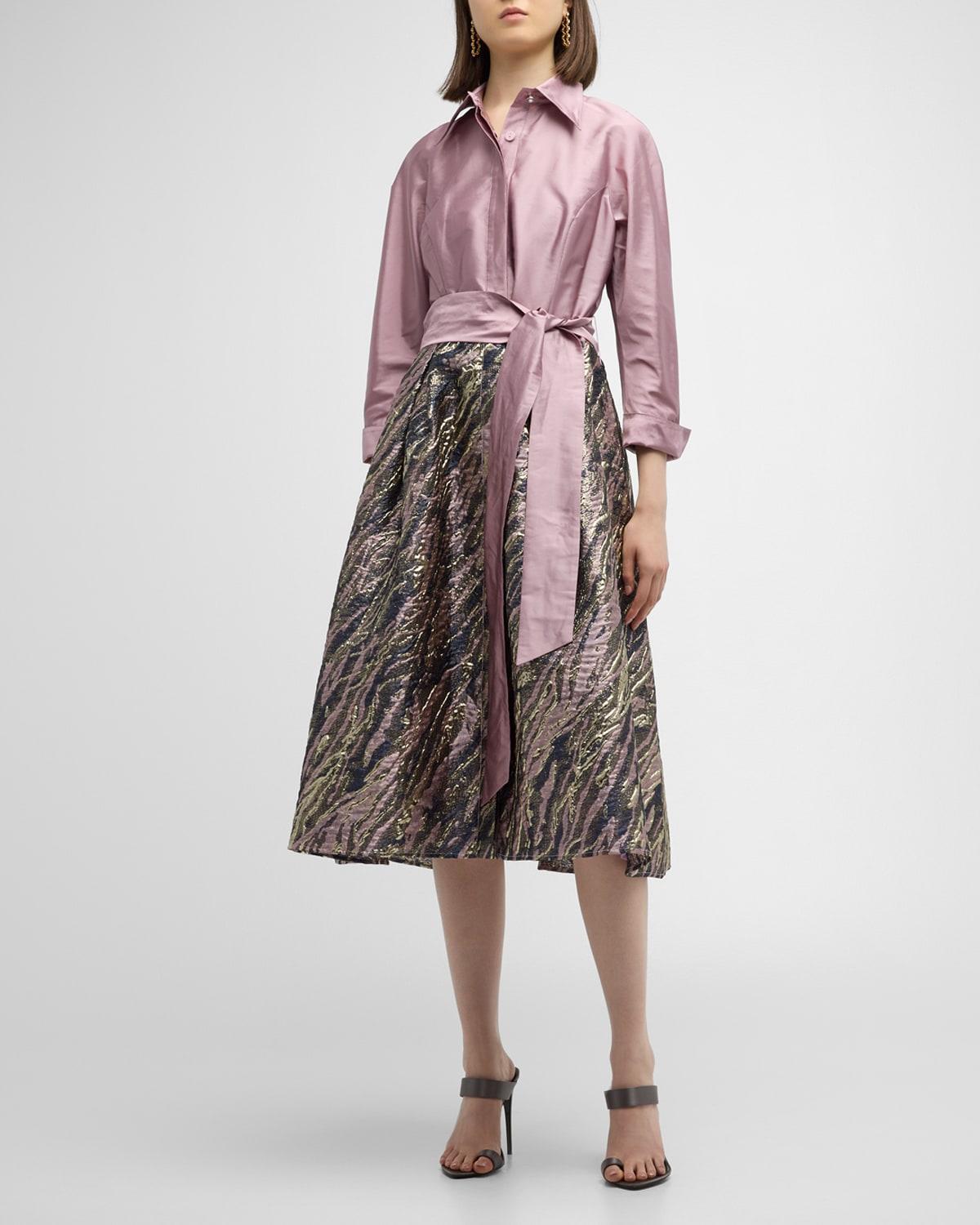 Womens Taffeta Metallic Jacquard Midi Shirtdress Product Image